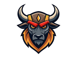 flat and Minimal Bull head mascot worrier thin line logo icon design white background
