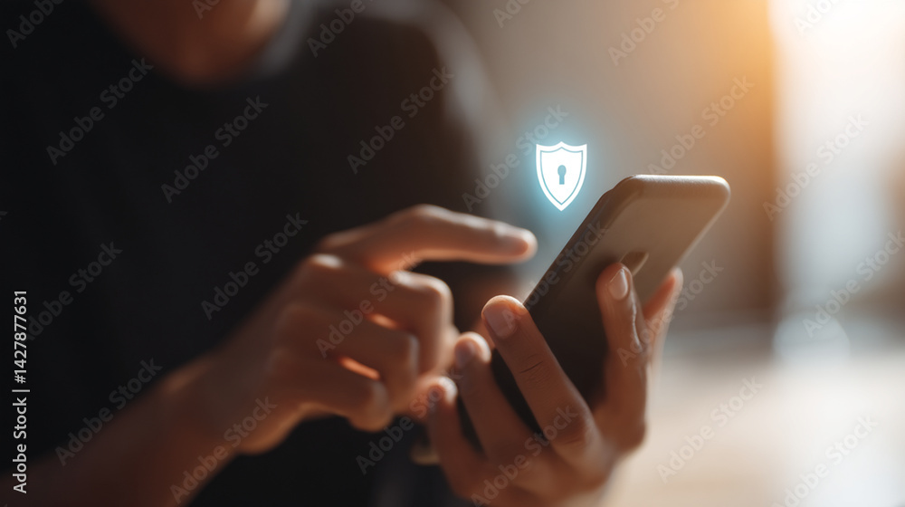 Poster mobile security app concept for secure online banking and data protection on smartphone device for s