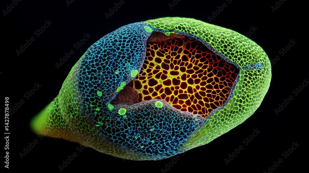 Poster ivf and science concept, intricate close-up of a plant structure showcasing unique cellular patterns