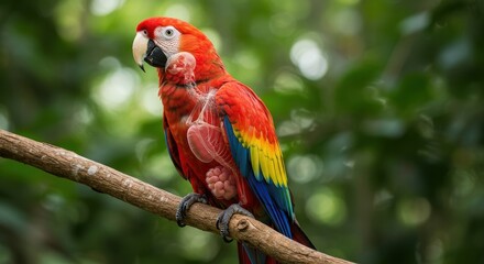 Obraz premium Macaw parrot anatomy perched branch colorful bird