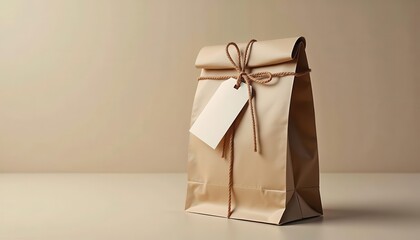 A beautifully wrapped brown paper bag with a tag, ready for a special delivery or gift, 3D render.