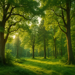 Obraz premium Majestic Trees in Natural Setting – Forest Canopy and Woodland Serenity