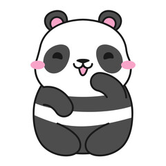 Cute panda. Cartoon Kawaii panda bamboo bear sticker. Mascot, logo, little bear icon. Stock vector illustration isolated on a white background.