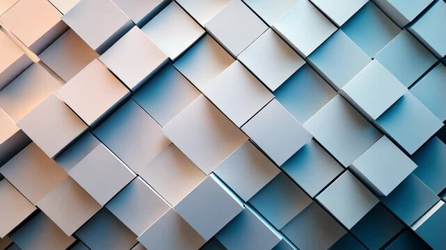 Modern abstract geometric design featuring textured 3D cubes in blue and white, creating visually striking pattern that evokes depth and movement.