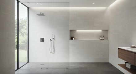 Modern Minimalist Bathroom Design with Walk-in Shower and Natural Light