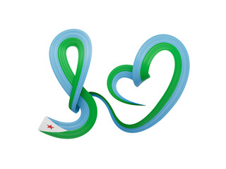 Obraz premium Flag Of Djibouti Heart Shaped Shiny Wavy Awareness Ribbon Flag Blue Background 3d Illustration