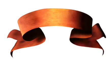 Curled orange banner with glossy texture on a dark black background, designed for web or ad use