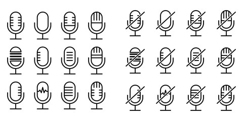 Microphone icon set. Microphone vector icon in line design for web design, banner and mobile app. Symbol of Microphone on white background. Vector illustration.
