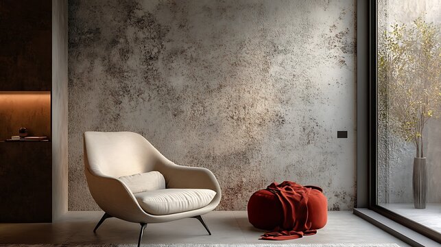 Cozy reading corner against a sunlit warm wall
