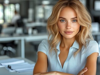 Fototapeta premium Professional Woman in Modern Office Setting with Confident Expression
