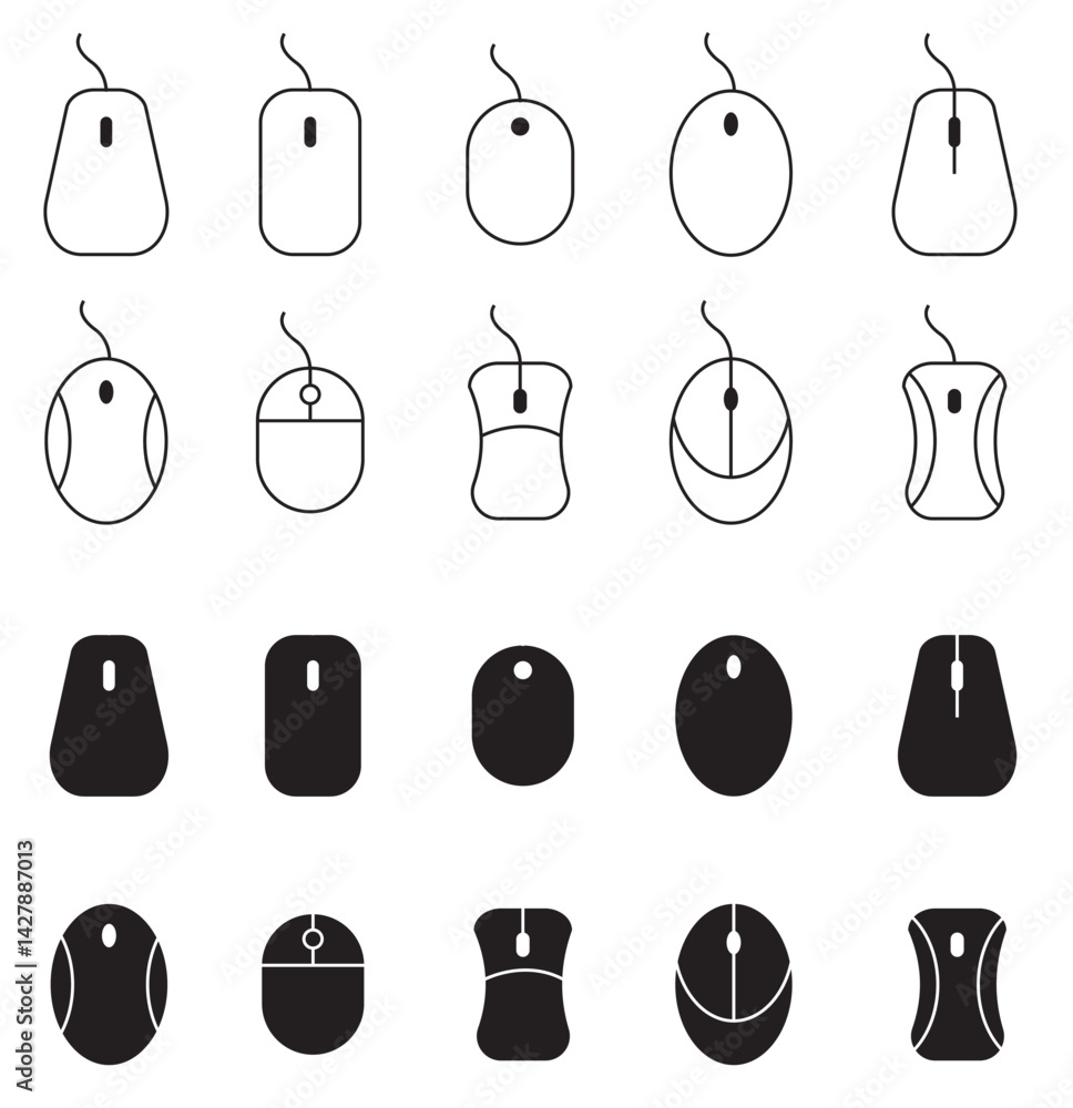 Aufkleber computer mouse icon set. pressing different mouse buttons. pc cursor vector icons. two-button layout