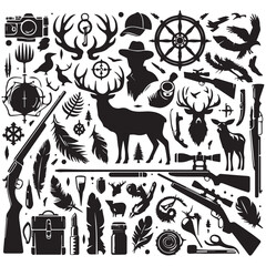 create hunting elements Silhouette with white background