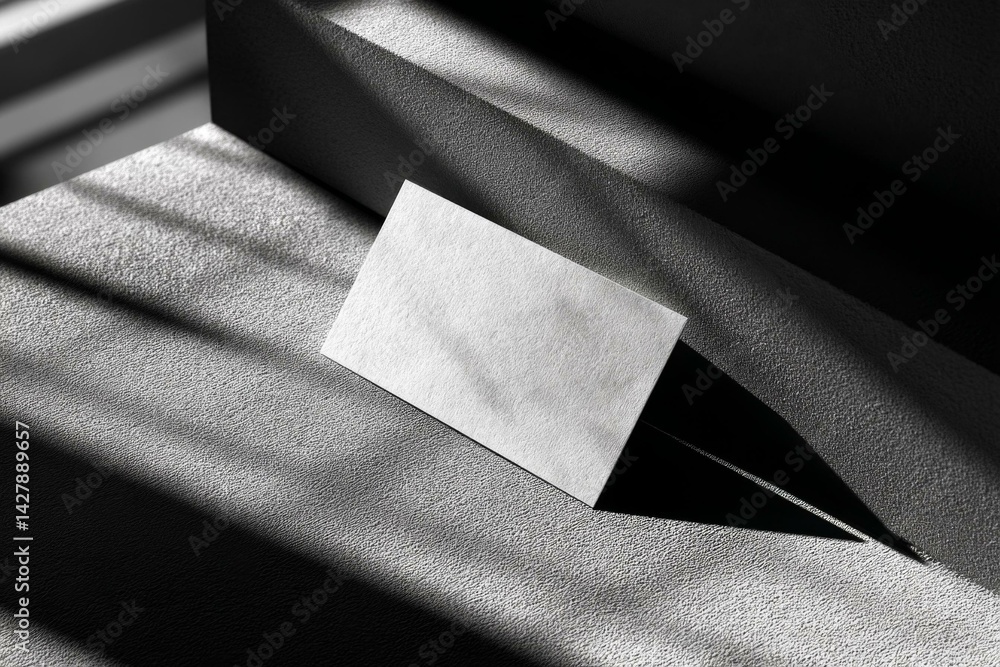 Poster minimalist business card mockup on textured surface with window shadows for branding display and pro