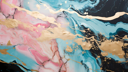 Naklejka premium marble texture of gold black turquoise and rose painting