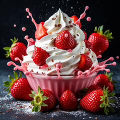 Strawberries and cream dessert. AI generated.