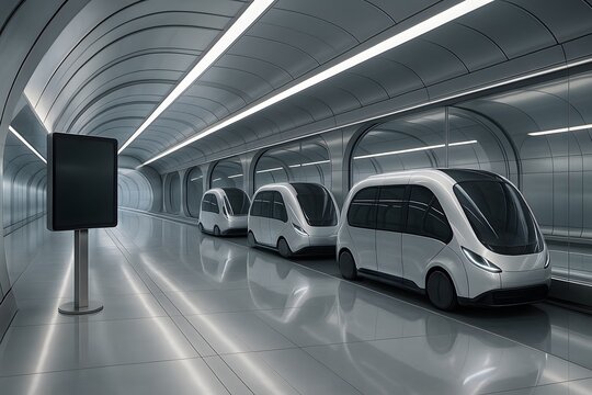 Futuristic Autonomous Shuttle Pods in High-Tech Underground Transit Station - Powered by Adobe