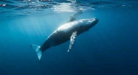 Obraz premium Whale Swimming Underwater in Ocean