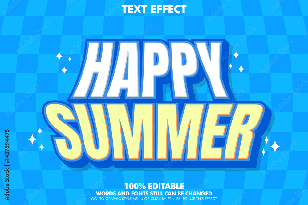 Poster editable text effect happy summer. retro style typography template design