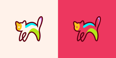 Cat logo line icons. Wild reindeer outdoor brand label. Elk antlers sign. Wildlife stag symbol. Vector illustration.	