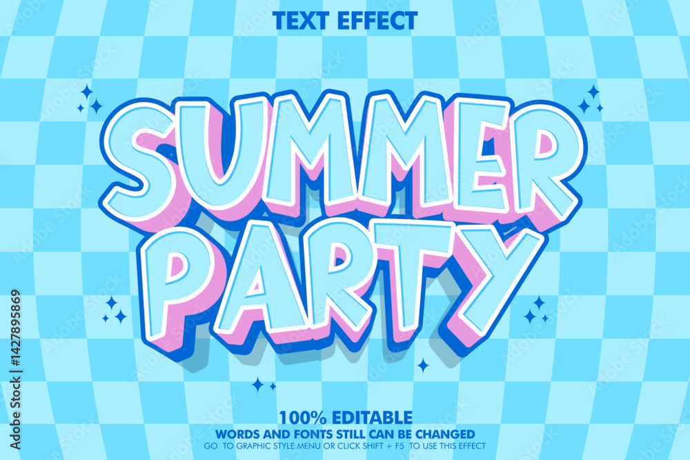 Poster editable text effect summer party. retro style typography template design