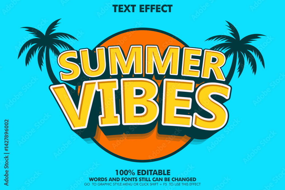 Poster editable text effect summer vibes. retro style typography template design