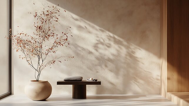 Minimalist clay-textured wall with soft diffused light