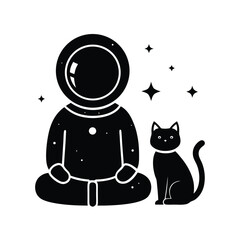 Astronaut cat space stars black and white min for web and graphic design