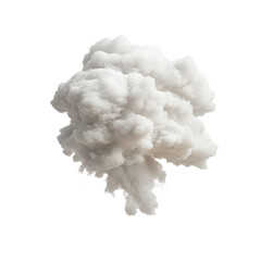 A cloud of smoke or vapor, possibly representing a burst or explosion, floats in the air. The fluffy form contrasts sharply against the background, evoking a sense of dynamism and impact.
