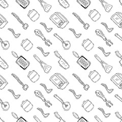 kitchen utensil pattern. kitchenware seamless pattern. doodle kitchen background