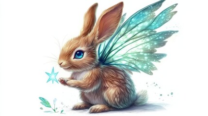 Enchanted Rabbit with Fairy Wings Holding a Star
