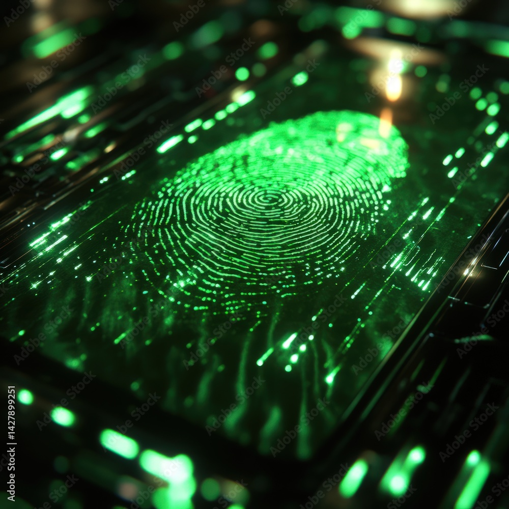 Poster biometric fingerprint scan on a futuristic interface