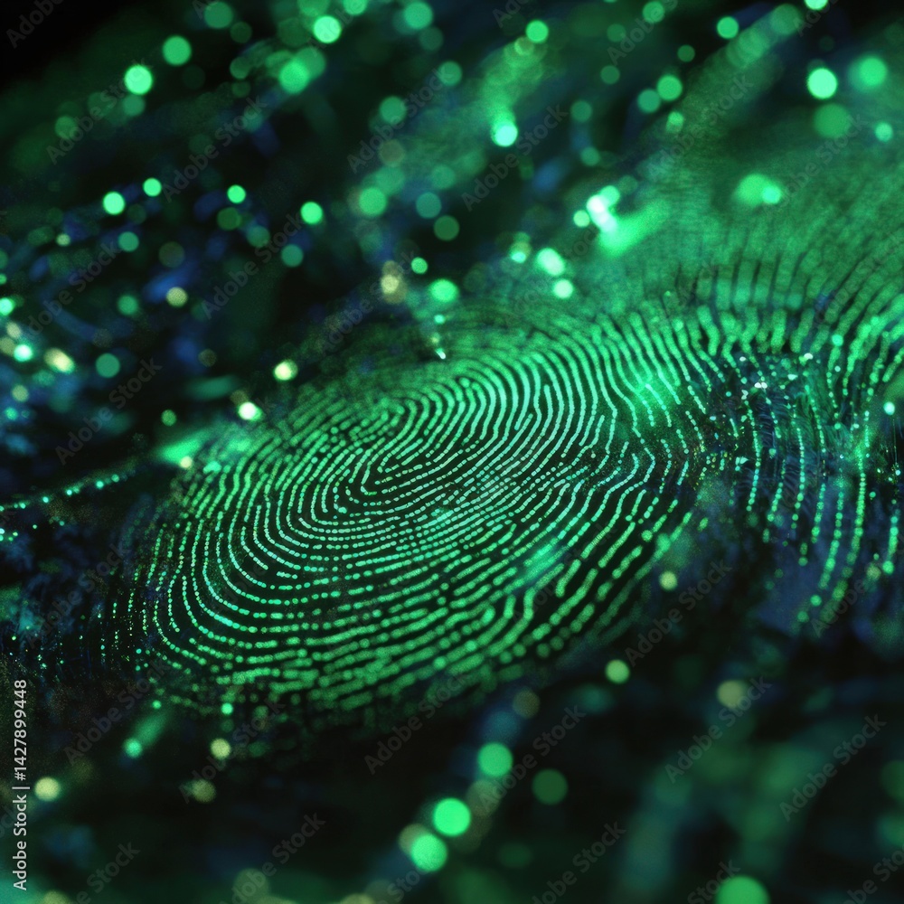 Poster abstract fingerprint pattern with glowing green lines