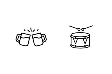 Two Toasted Mugs With Drumset Musical Instrument Outline Icon Minimalist Art