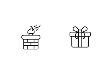 Christmas Chimney And Gift Box Outline Icons Festive Holiday Season Vector Set
