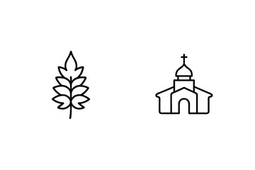 Minimalist Line Art Illustration Of Wheat And Church With Cross Icon Design