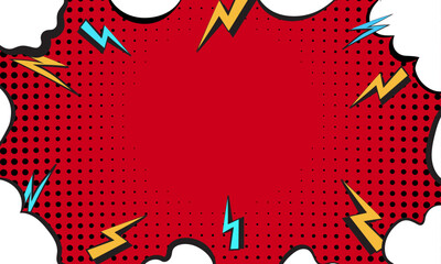 A vibrant red comic book style explosion, punctuated by jagged edges and dynamic lightning bolts. Perfect for adding a pop of energy to your designs.