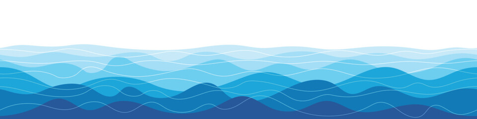 Vector drawing sea waves, seamless border, isolated on white background