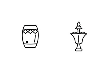 Outline Style Image Showing Hand Drum And Fountain Isolated On White Background