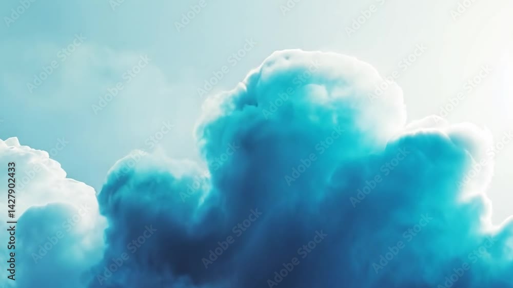 Poster serene atmosphere of blue and white fluffy clouds in sky create tranquil nature scene with sunlight 