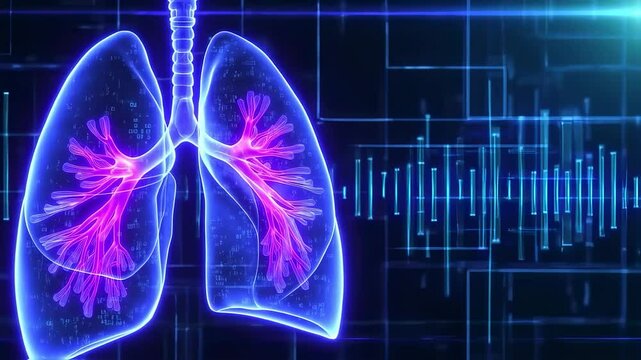Breathing Lung in cyberspace, Future technology animation, AI deep learning computer machine 