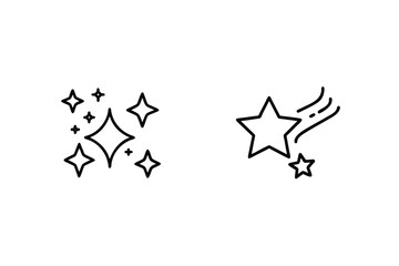 Minimalist Star Icons Set Glowing Sparkles And Shooting Star Black Outline