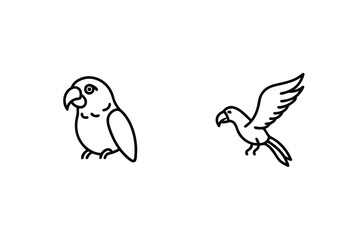 Cute Parrot Couple Line Art Illustration On White Background