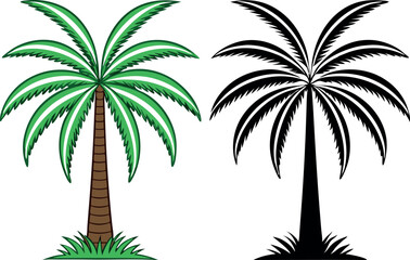 Fototapeta premium Color and Black Silhouette Palm Trees vector illustration.