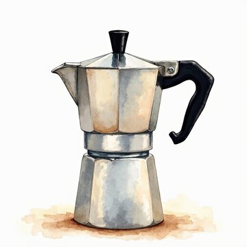 Italian Bialetti Stovetop Espresso Maker Watercolor Painting Illustration