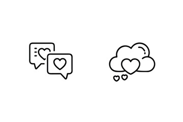 Love Chat And Sweet Dreams Black Line Art Icons On White Background