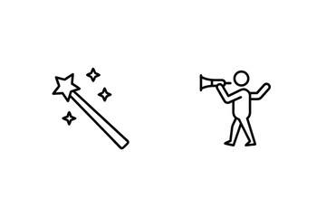 Stick Figure Announcer And Magic Wand Vector Illustration Minimalist Design