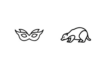 Minimalist Icon Set Featuring A Carnival Mask And Animal Badger Outlines