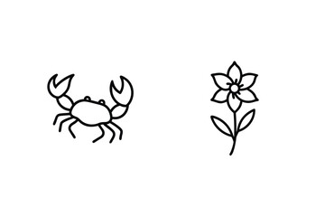 Minimalist Line Art Crab And Flower Graphic Vector Illustration