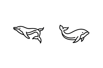 Two Outlined Ocean Animals Minimalist Marine Wildlife Vector Illustration Set