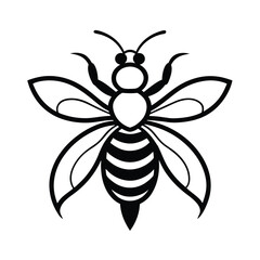 Bee tribal style black line art vector on white b for web and graphic design